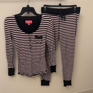 Victoria's Secret Black and Pink Striped Pajama Set